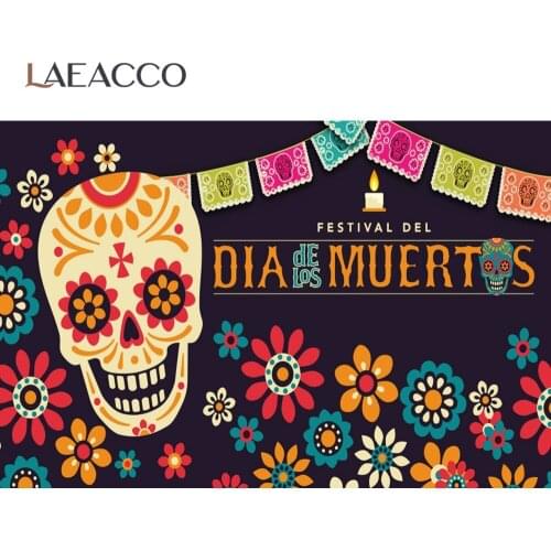 Laeacco Día De Los Muertos Festival Del Poster Skull Flowers Carnival Party Photography Background Photographic Backdrop
