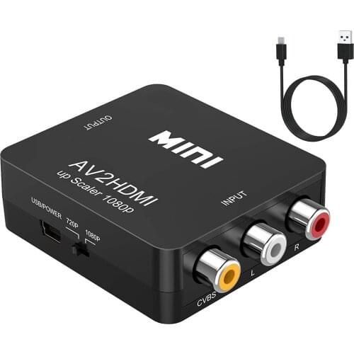 RCA to HDMI,AV to HDMI Converter,1080P Mini RCA CVBS Video Audio Converter Adapter PAL/NTSC for TV/PC/ PS3/ STB/ VHS
