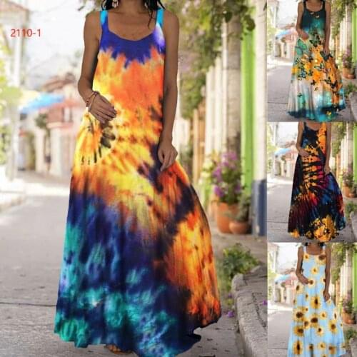 Plus Size 5XL Women Maxi Dress Casual Summer Sleeveless O-neck Printed Long Dress Sexy Women Clothes Streetwear Dresses Vestidos