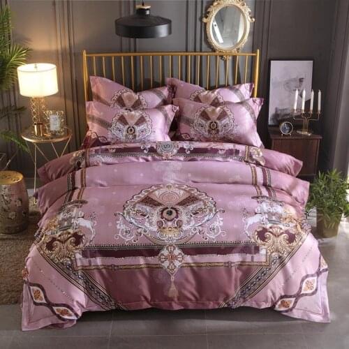 Luxury Silk Cotton Jacquard Palace Bedding Set Digital Printing Smooth Duvet cover Bed Sheet Pillowcases Queen King size 4pcs