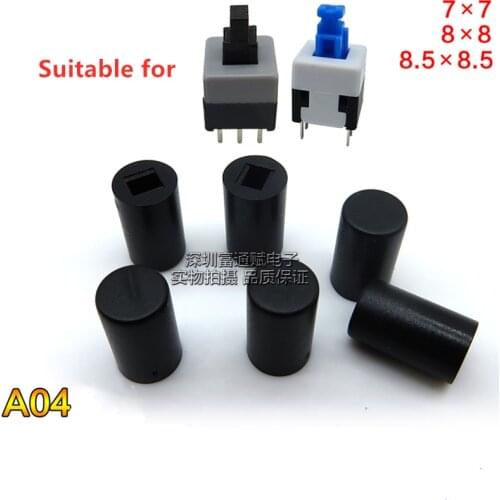 100pcs Self-locking square head press switch cap black button cap A04 high 10mm width 6mm inner hole 3mm × 2mm