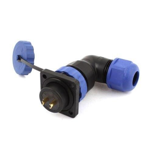 SD20 20mm 2 Pin 2P Square Flange Waterproof Aviation Connector Right Angle IP68