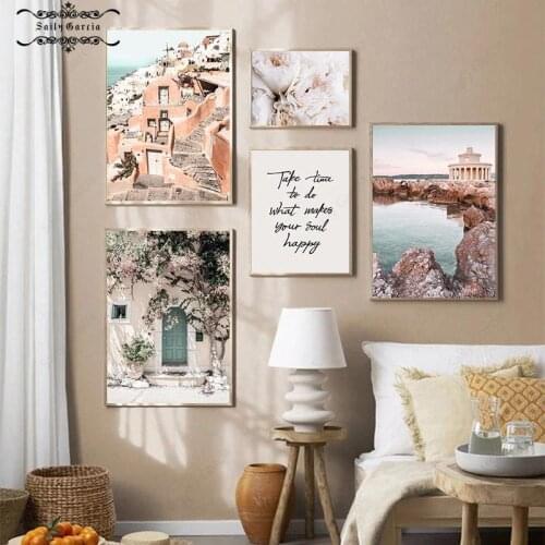 Mediterranean Wall Art Poster and Prints Greece Aegean Sea Landscape Canvas Painting Sunshine Pictures for Home Interior Decor