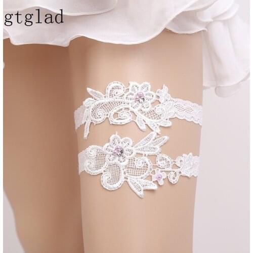 Wedding Garters Rhinestone Beading Lace Flower Sexy 2pcs Garters for Women/Female/Bride New Thigh Ring Bridal Leg Garter 5419