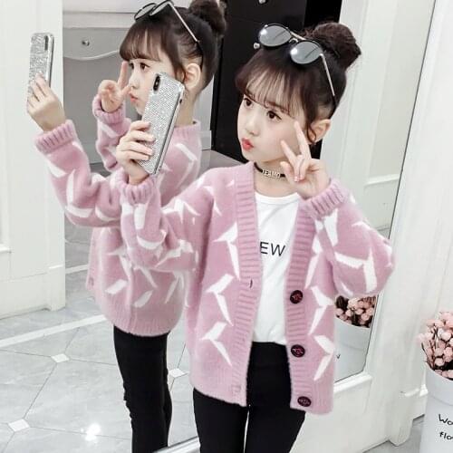 Teenage Girls' Sweater 2020 Autumn New Children Knitted Cardigan Korean Toddler Kids V-neck Sweatears Teenager Clothes 12 13 14Y