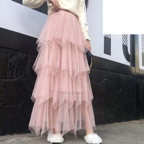 Cake skir Woman Skirts 2021 Korean style Fashion Elastic Waist irregularSpring Summer clothesr Gauze Fairy mesh skirt