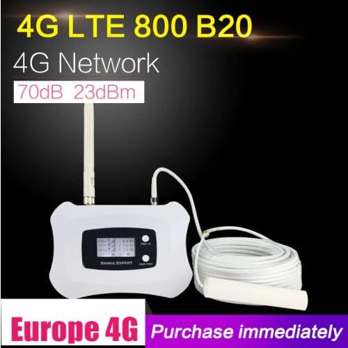 4G LTE 800mhz Band 20 70dB Cell Phone Signal Amplifier Cellular Booster LTE 800 Mobile Repeater 4G Booster Antenna Set For Home