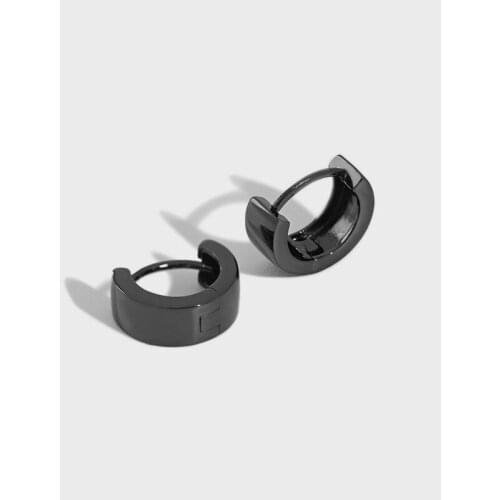 YPAY 100% Real 925 Sterling Silver Black Small Round Circle Hoop Earrings for Women Men Korea CHIC Jewelry Accessories YME279