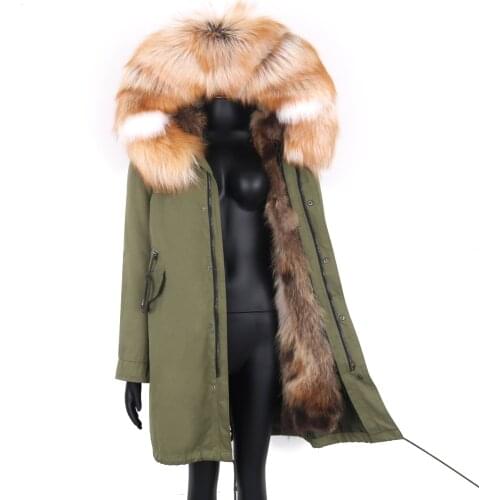 2021 Long Winter Jacket Women Real Fur Coat Waterproof Parkas Natural Raccoon Fox Fur Streetwear Outerwear Fashion Luxury Brand