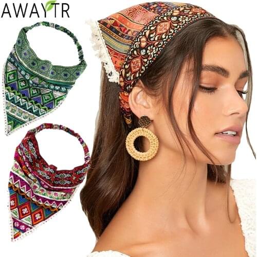 AWAYTR Bohemia Women Headband Scarf Turban Hair Band Printing Bandanas Headwear Girls Fashion Elastic Head Wrap Hair Accessories