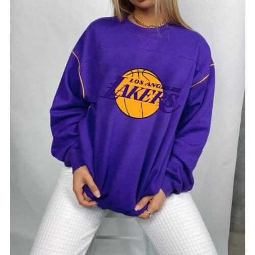 Purple Vintage Spring Fashion New Streetwear Purple Letter Print Yellow Pattern Sweatshirt Women Brand Design Loose Casual Girls