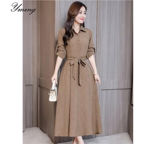 YMING Womens Autumn And Winter Slim Fit Long Sleeve Bottoming Cotton Over-the-Knee Shirt Dress Friends Party Daily Wear