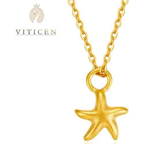 Womans Necklace 24K Pure Gold Star Pendant Fashion Jewelry Neck Pendants For Women 18K Gold AU750 Necklace Suspension Jewelry