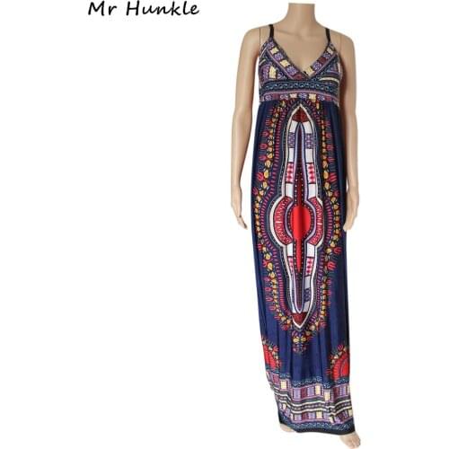 Mr Hunkle 2017 Women Sexy Dashiki Dress Fashion African Print Spaghetti Strap Party Vestidos Sexy Club Summer Maxi Dresses