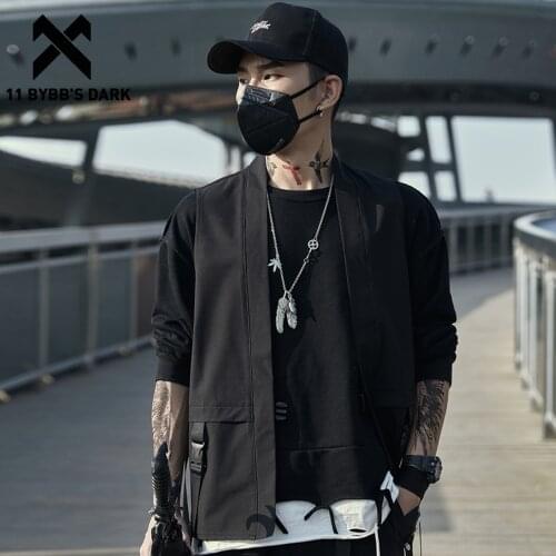 11 BYBBS DARK Hip Hop Cargo Vest Mens Hip Hop Ribbons Tactical Vest Jackets 2021 Functional Streetwear Sleeveless Vests Black
