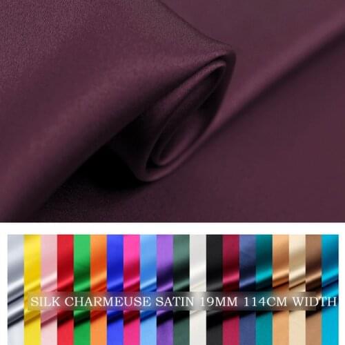 100% SILK CHARMEUSE SATIN 114cm width 19momme Pure Silk Fabric dye Wedding Dress Fabric couture materiel1meter Free Shipping1-30