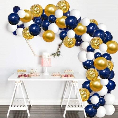 120Pcs12 inch royal blue latex balloon golden confetti sequin balloon set holiday party decoration night blue balloon