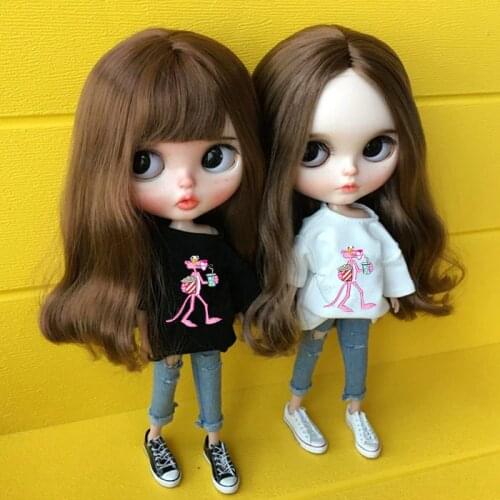 2pcs/set 1/6 fashion doll outfit 30cm Doll Accessories carton T-shirt + jeans for blyth clothing 1/6 doll accessories for barbie