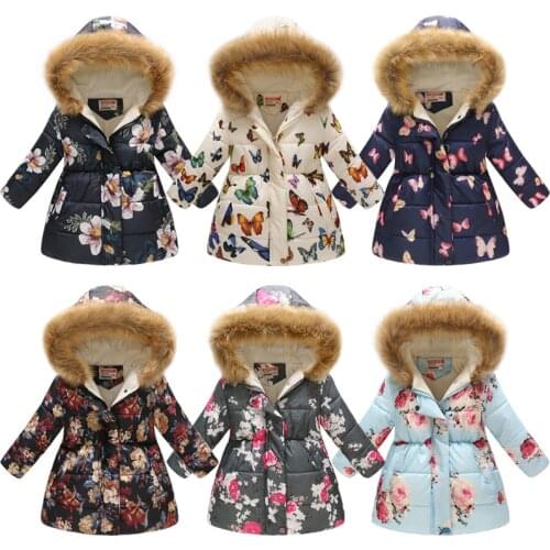 2019 Butterfly Baby Girls Down Jacket Fleece Children Outwear Girl Hoodies Long Coats Clothes Outfit Fashion Kids Overcoat Cloak