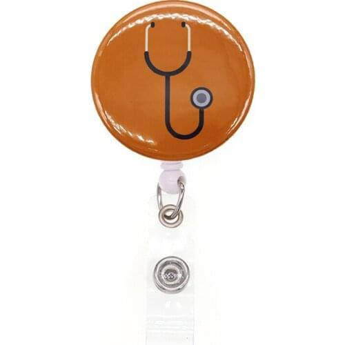 30pcs/lot Free Shipping Custom Round Iron Echometer ID Badge Holder Retractable Medical Badge Reel With Clip