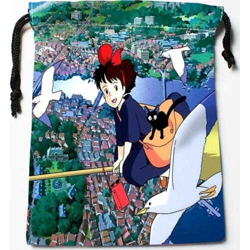 Miyazaki Hayao Anime Drawstring Bags HD Print 18X22CM New Arrival Soft Satin Fabric Resuable Storage Clothes Bag Shoes Bags 12.2