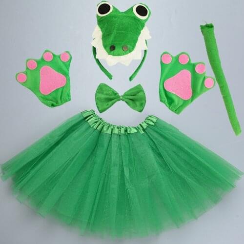 Dinosaur Cosplay Animals Headband Bow Tail Paws Tutu Skirt Set Kids Children Girl Party Up Props Costume Christmas