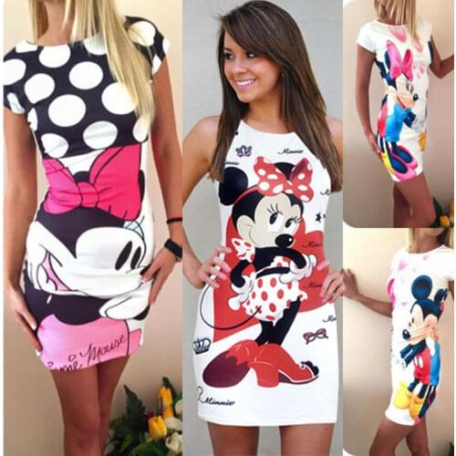 Disney Mickey Minnie Mouse Women Casual Long Girls Party Dresses Sexy Spring Maxi Cartoon Print Summer Boho Women Dress Clothing