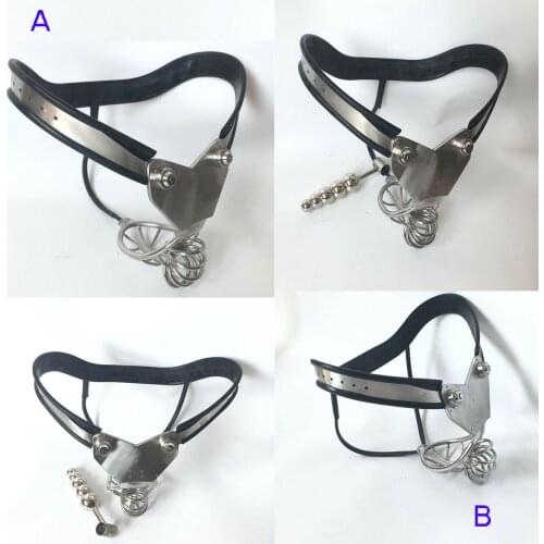EMCC Male Chastity Belt Pants Cock Cage Anal Plug Stainless Steel Chastity Device Single/Double Cable Cbt Sex Toys BDSM