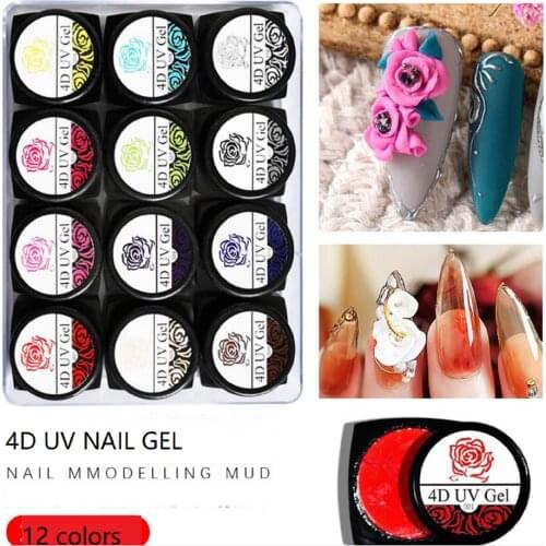 12 Colors 5g/Pot Nail Art 4D Nail LED Gel UV Gel Nails Polish Nail Art Gel 3D Soak Off Gel Polish Non stick pen
