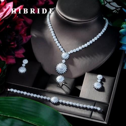 HIBRIDE New Fashion Cubic Zircon Crystal 4pcs Jewelry Chain Bridal Set for Women Wedding Party, African Beads Jewelry Set N-111