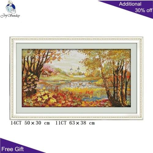 Joy Sunday Autumnal Scenery Needlepoints F776 Counted and Stamped Home Decor Autumnal Scenery Embroidery Cross Stitch Kits