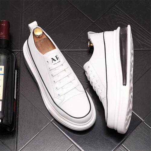 Korean Fashion Leather Men High Tops Sneakers Hip Hop Casual Shoes Flat Board Shoes