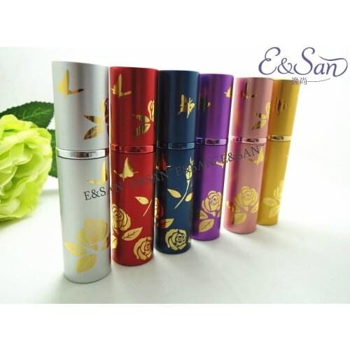 L14D-10ML Straight Round Rose Flower Aluminum Bronzing Glass Perfume Cosmetic Bottle 108pcs/lot