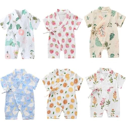 0-18M Summer Baby Girl Boys Clothing Kimonos Rompers Short-sleeved Floral Print Cute Soft Newborn Infant Baby Kimono Playwear