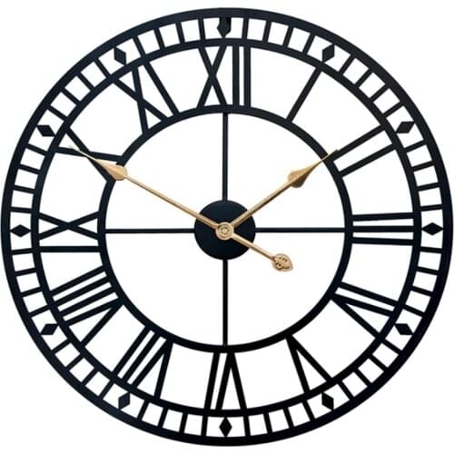 Wall Clock,Retro Skeleton Black Metal Clock Ancient Roman Numeral Style Silent Quartz Movement Wall Clock For Home Decor