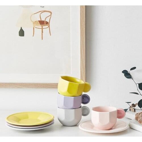 Nordic creative geometry ceramic coffee cup With Saucers Black Tea Coffee Kitchen Party Drink Ware Home Decor Creative Gifts