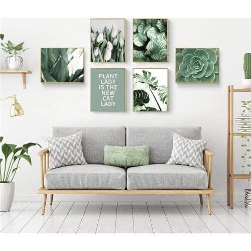 Nordic Green Plants Leaves Poster Scandinavian Style Wall Art Canvas Painting Modern Decorative Pictures for Living Room