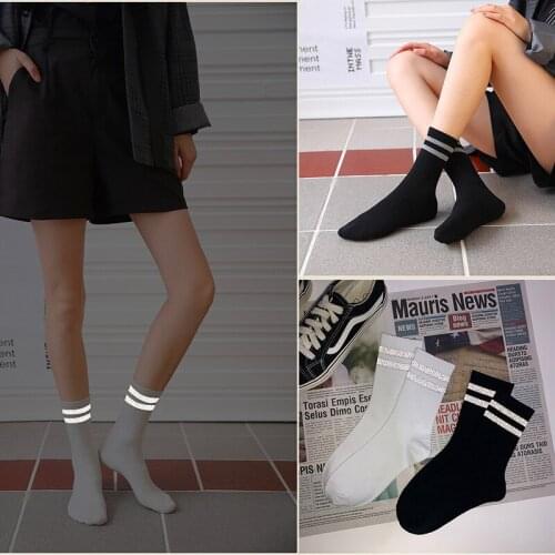 Socks Women Striped Night Bright Socks Hip Hop Streetwear Harajuku Light Socks Funny Socks Black White Sox Woman Dropshipping