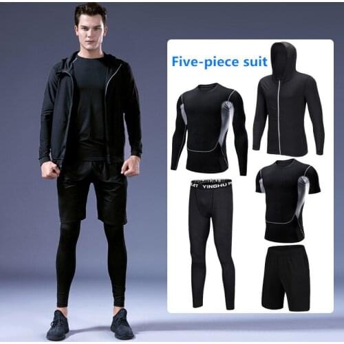 New 5 Pcs/Set Mens Tracksuit Sports Suit Gym Fitness Compression Clothes Running Jogging Sport Wear Exercise Workout Tights