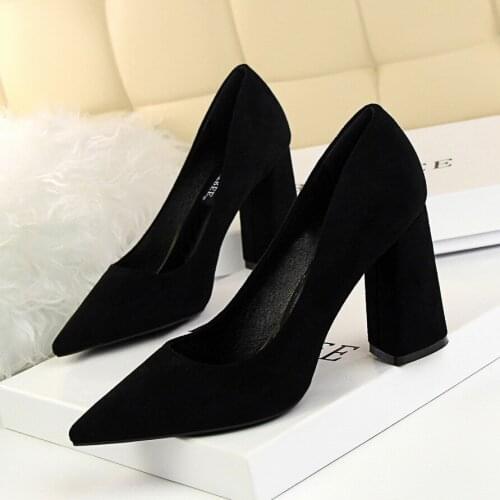 NEW 8.5CM PUMPS simple thick with high-heeled suede shallow mouth pointed professional OL was thin women high-heeled