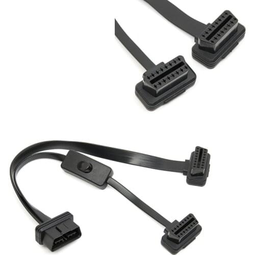 New OBD2 Y Splitter with Switch 2 in 1 Extension Cable Ultra-thin Elbow Noodles Cable Diagnostic Connector Cable Car