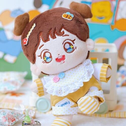 20cm Plush Dolls Clothes 6pcs Suit T-shirt Overalls Hat Shoes Bib Bag Accessories Outfit For KPOP Idol Dolls Plushies Toys Gift