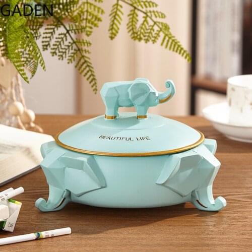 Lucky Elephant Ashtray Creative Geometric Storage Box Household Ashtray with Lid Office Living Room Coffee Table Decoration
