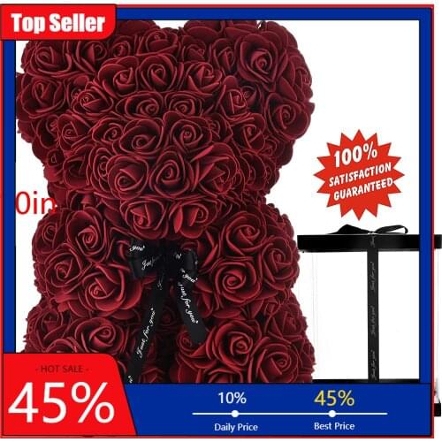 Valentines Day Gift Red Rose Teddy Bear Rose Flower Artificial Decoration Christmas Gifts Women Valentines Gift 25cm