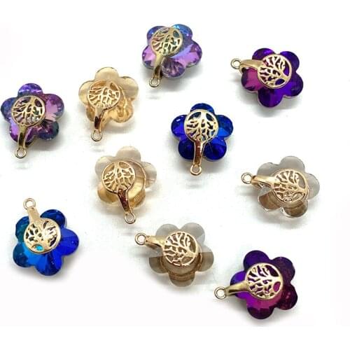 Natural Stone Crystal Pendant Tree of Life Pattern Inlaid Flower Shaped Colorful Necklace Jewelry Earring Bracelet 10 Pieces