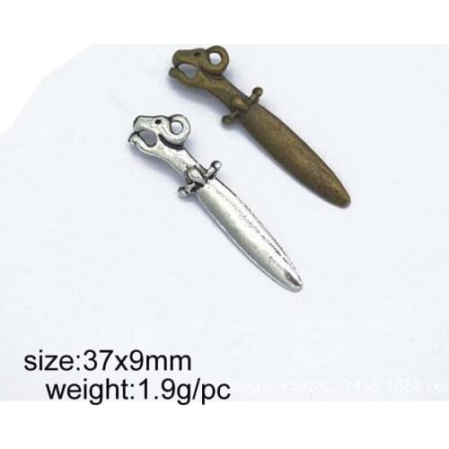 25pcs 37x9mm Two Plating Color Available Alloy Dagger Charm Pendant Fit For DIY Vintage Necklace Making