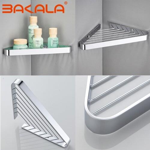 BAKALABathroom Shelf Brass Bathroom Shower Rack Triangle basket Shelf Bath Shower Caddy Rack Holder Wall Mounted Corner shelf