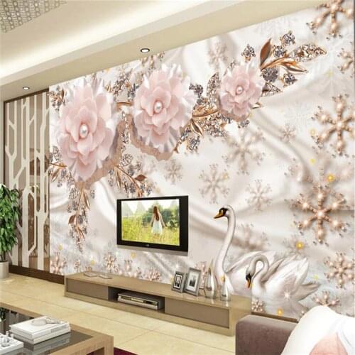 Beibehang Custom Photo Wallpaper Mural Wall Stick 3d Luxury Continental Swan Flower TV Wall Background papel de parede