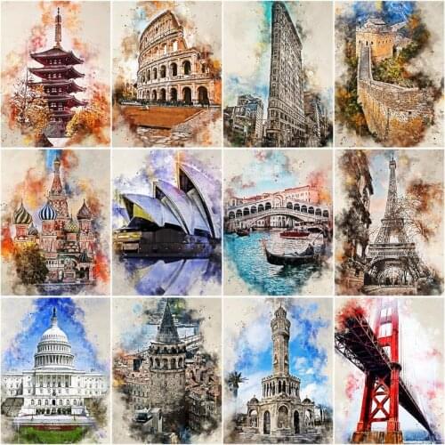 CHENISTORY 60x75cm Frame Picture Painting By Numbers Kits Acrylic Wall Art Home Decors Abstract Building Coloring By Numbers