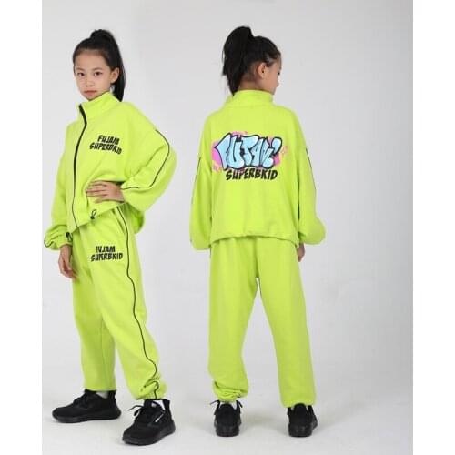 Hip Hop Dancer Outfit Kids Jogger Fluorescent Green Street Dance Wear Rave Clothes Festival Clothing Performance Costume DL7894